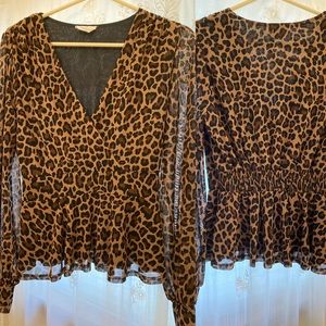 Ember Leopard Print Wrap Front Shirt with Peplum M